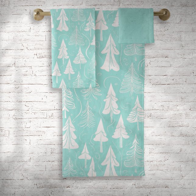 Teal Christmas Tree Pattern#6 ID1009 Bath Towel Set (Creator Uploaded)