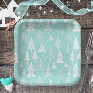 Teal Christmas Tree Pattern#6 ID1009 Paper Plate