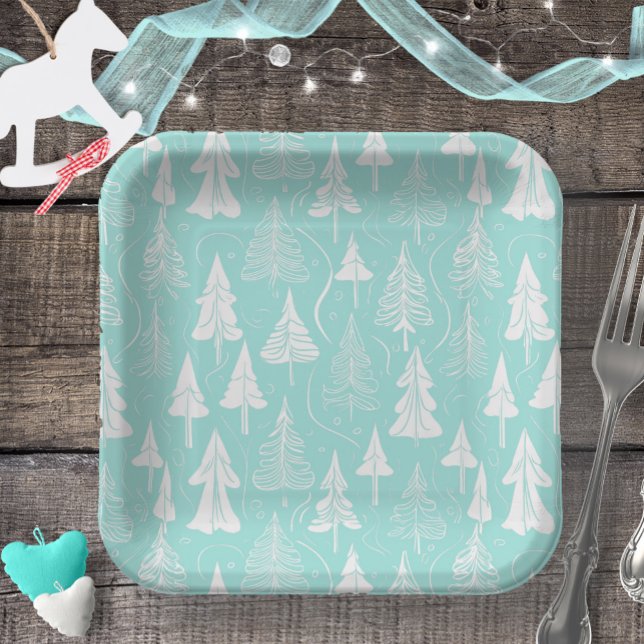 Teal Christmas Tree Pattern#6 ID1009 Paper Plate (Creator Uploaded)