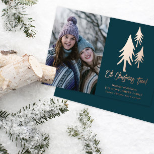 Teal Christmas Tree Photo Foil Holiday Card