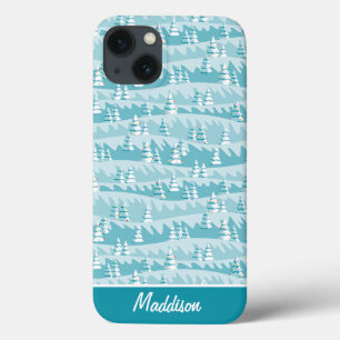 Teal Christmas Trees iPhone 13 Case