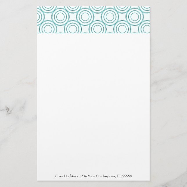 Teal Circle Pattern Personalise Stationery (Front)