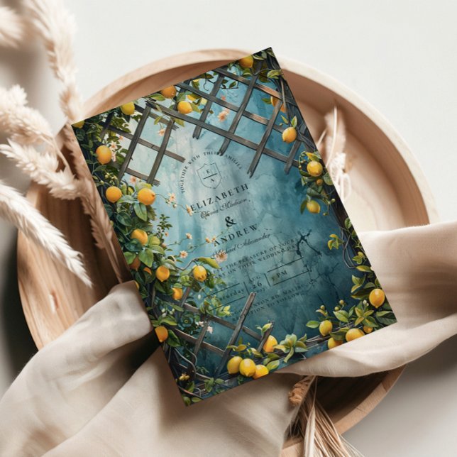 Teal Citrus Blossom Garden Wedding Invitation (Creator Uploaded)