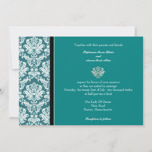 Teal Classic Damask Wedding Invitation