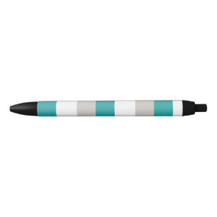 Teal, Clay and White Stripes Black Ink Pen