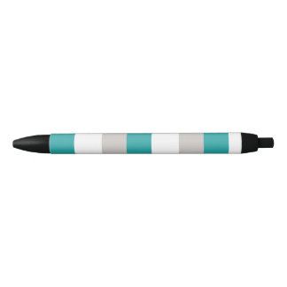 Teal, Clay and White Stripes Black Ink Pen