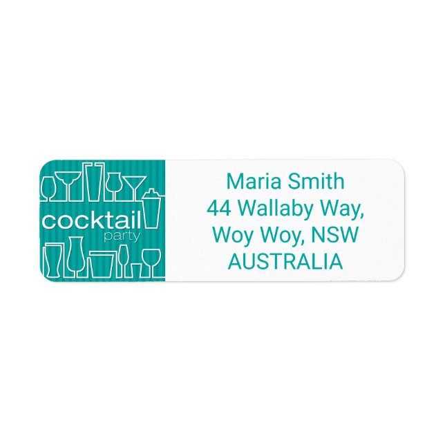 Teal cocktail party return address label (Front)