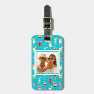 Teal Cocktail Pattern Add Your Photo Luggage Tag