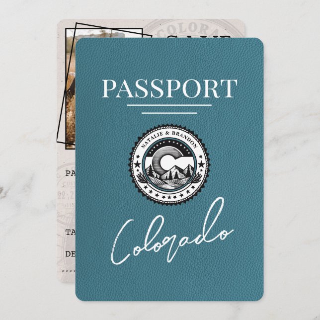 Teal Colorado Passport Save The Date (Front/Back)
