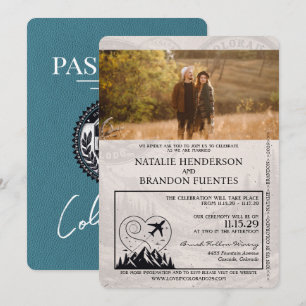 Teal Colorado Passport Wedding Invitation
