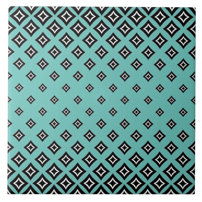 Teal Colour Background and Geometric Square Patter Ceramic Tile (Front)