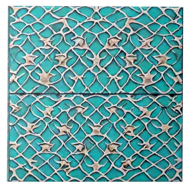 Teal colour mediaeval castle inspired artsy  ceramic tile (Front)