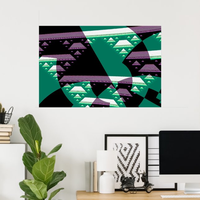 Teal Colour Modern Abstract Fractal Art Poster (Home Office)