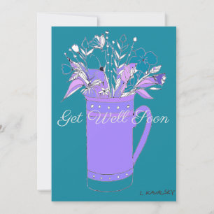 Teal Colourful Get Well Flowers In A Mug Card