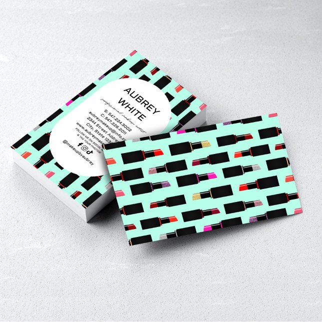 Teal Colourful Lux Lipstick Pattern Makeup Artist Business Card (Creator Uploaded)