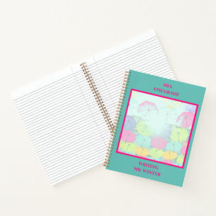 Teal Colourful Umbrellas School Class Student Notebook