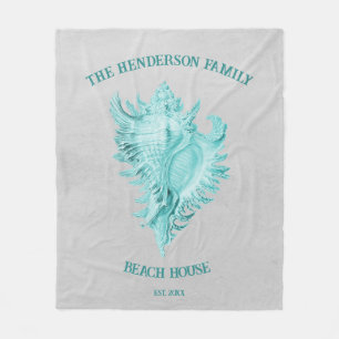 Teal Conch Shell Fleece Blanket