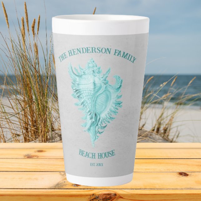 Teal Conch Shell Latte Mug (Teal Conch Shell Personalized Latte Mug)