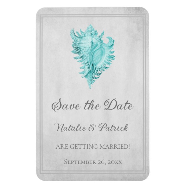 Teal Conch Shell Save the Date Magnet (Vertical)