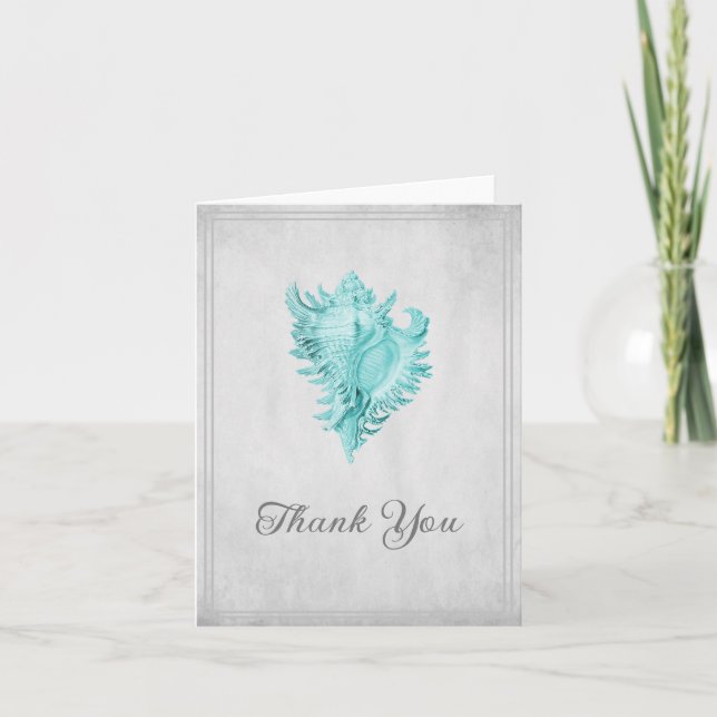Teal Conch Shell Thank You Card (Front)