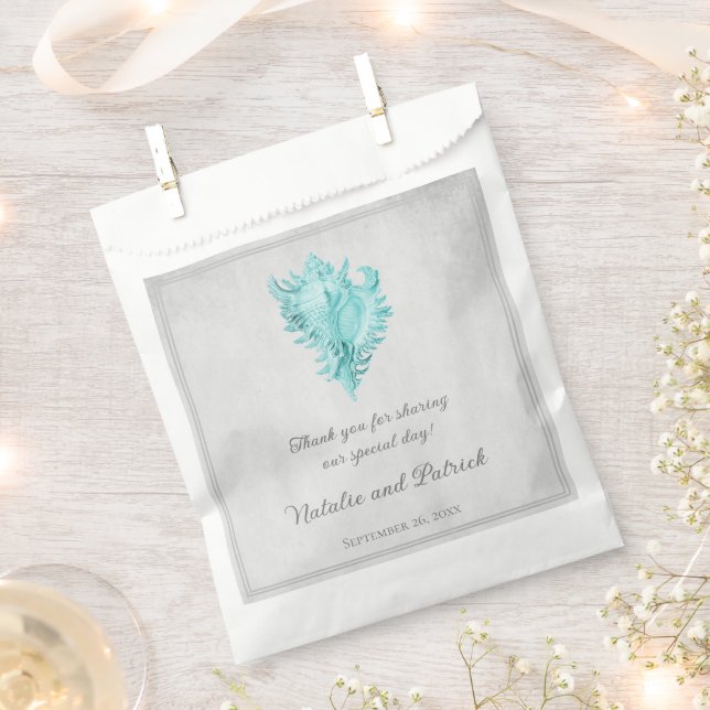 Teal Conch Shell Wedding Favour Bags (Clipped)