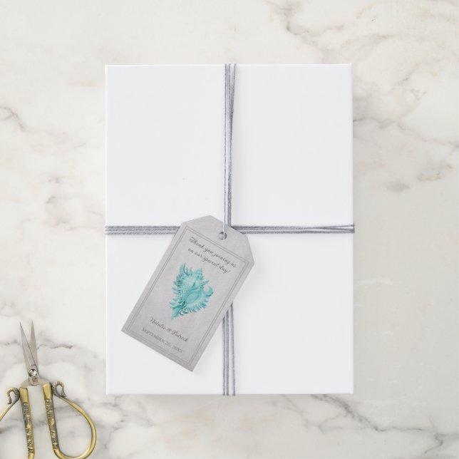 Teal Conch Shell Wedding Gift Tags (With Twine)