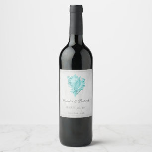 Teal Conch Shell Wedding Wine Label