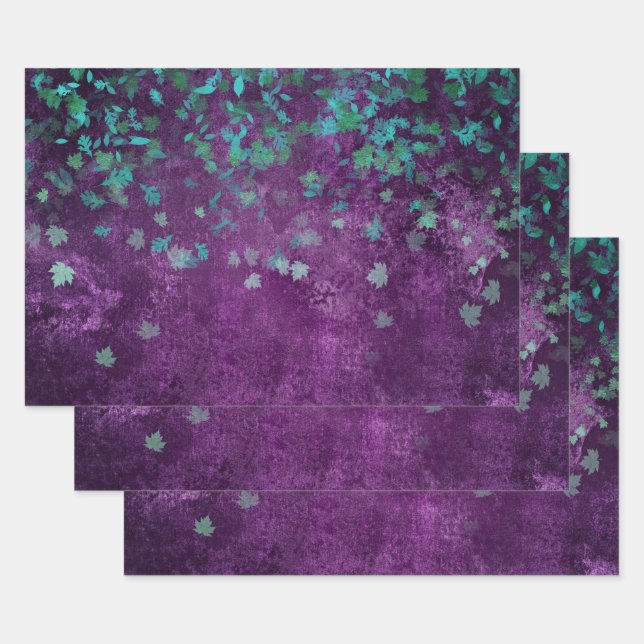 Teal Confetti on Purple Wrapping Paper Sheet (Set)