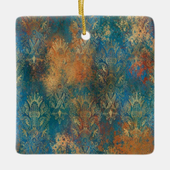 Teal Cooper Patina  Ceramic Ornament (Front)