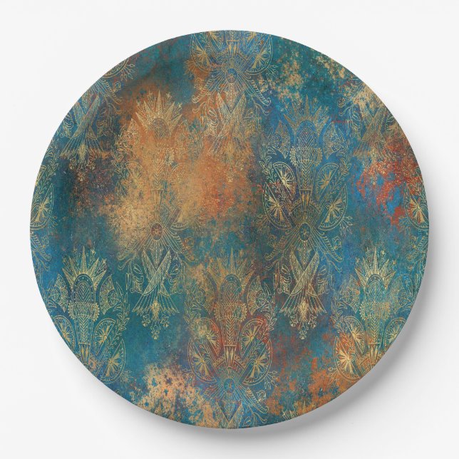 Teal Cooper Patina    Napkins Paper Plate (Front)