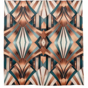 Teal Copper Geometric Skyscraper Neo Art Deco Shower Curtain