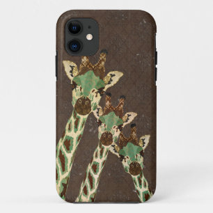 Teal & Copper Giraffes Damask iPhone Case