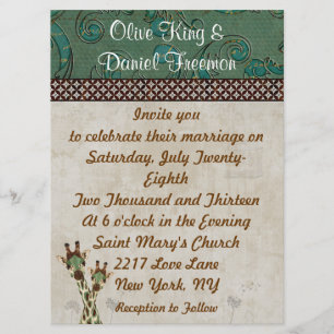 Teal & Copper Giraffes  Wedding Invitation