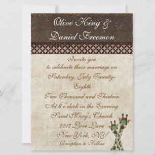 Teal & Copper Giraffes  Wedding Invitation