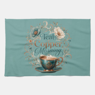 Teal Copper Morning Serving Tray Tea Towel