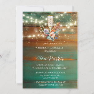 Teal Copper Wood Peony Light Brunch & Bubbly Invitation