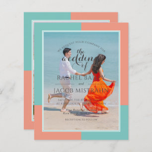 Teal & Coral 2-Photo Budget Wedding Invitation