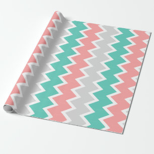 Teal, coral, and grey chevron wrapping paper