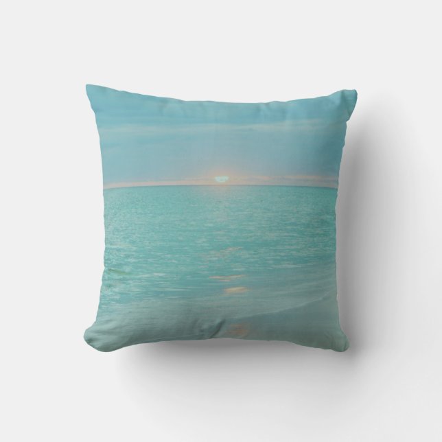 Teal Coral Beach Sunset Cushion (Front)