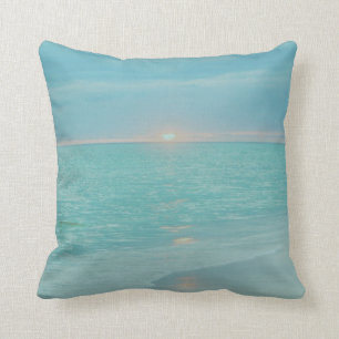 Teal Coral Beach Sunset Cushion