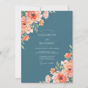 Teal Coral Bloom Whimsy Wedding Invitation