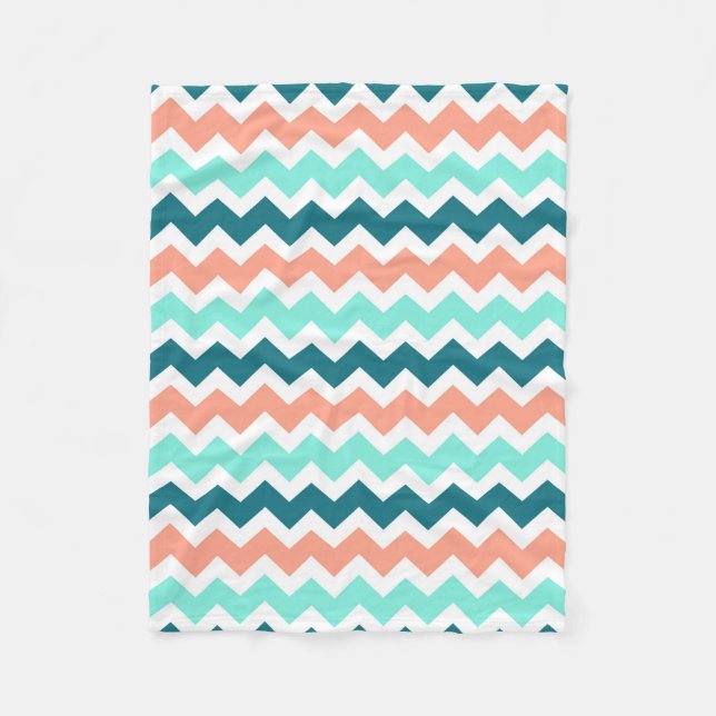 Teal Coral Blue Chevron Pattern Blanket (Front)