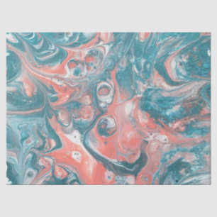 Teal Coral Blue White Abstract Decoupage Tissue Paper