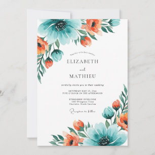 Teal Coral Exhilarating Summer Wedding Invitation