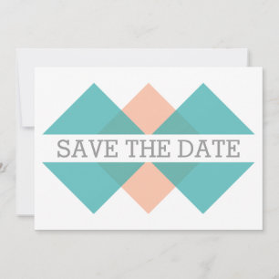 Teal Coral Geometric Triad Save the Date Invite