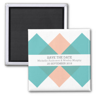 Teal Coral Geometric Triad Save the Date Magnet