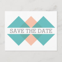 Teal Coral Geometric Triad Save the Date Postcard