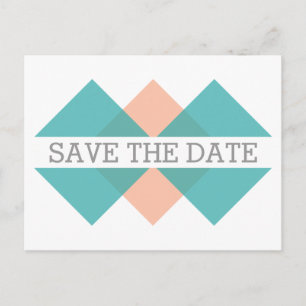 Teal Coral Geometric Triad Save the Date Postcard