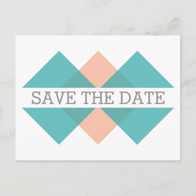 Teal Coral Geometric Triad Save the Date Postcard (Front)