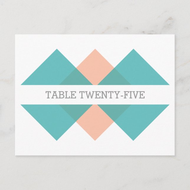 Teal Coral Geometric Triad Table Number Postcard (Front)